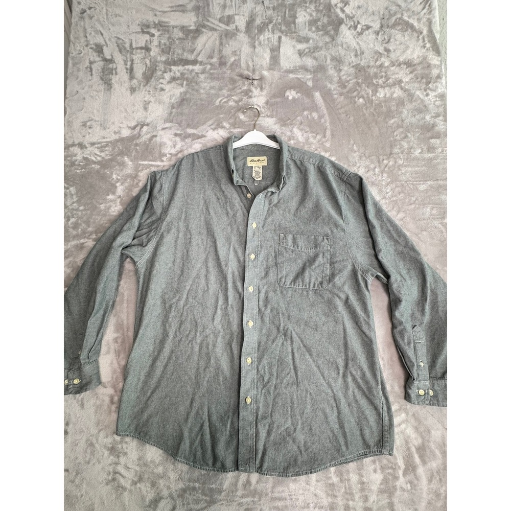 Vintage Eddie Bauer Mens Tall XL Grey Button‎ Down Shirt Long Sleeve Cotton